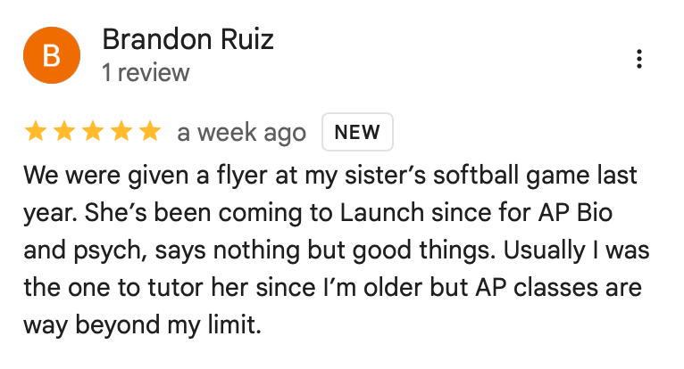 Google review from Brandon Ruiz